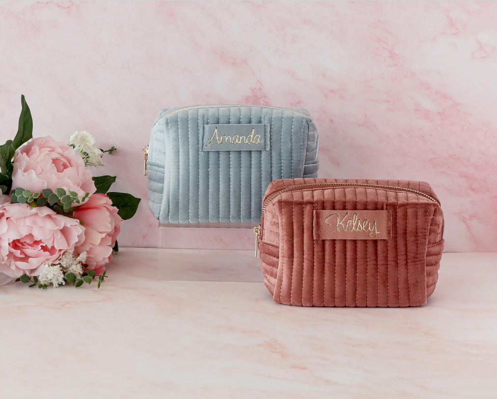 Custom name velvet cosmetic pouch, bridesmaid gift