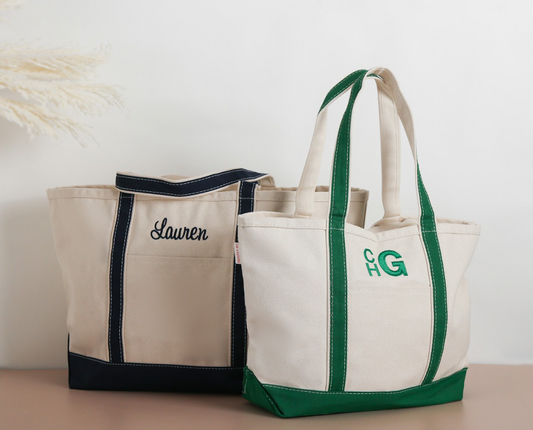  Embroidered canvas tote bag in medium and large sizes