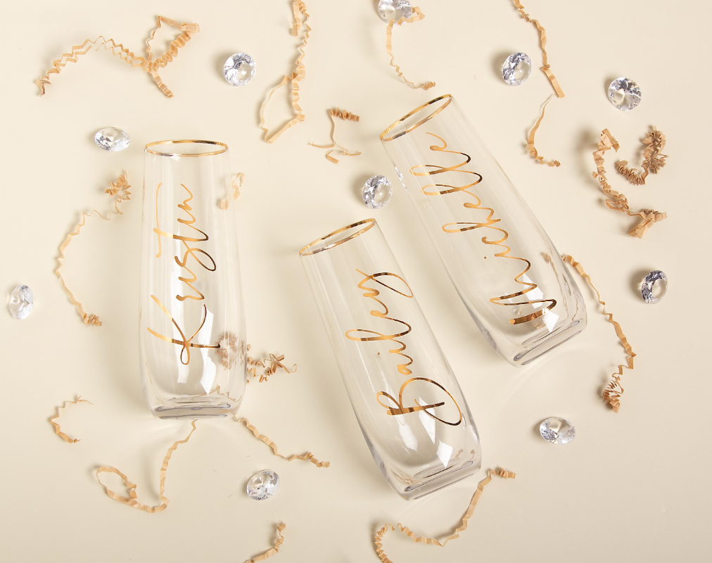  Custom name stemless champagne flute for weddings and celebrations