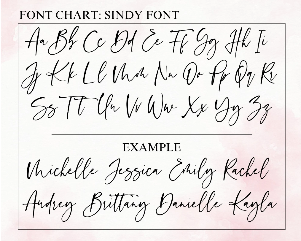 Font and color options for personalized champagne flutes