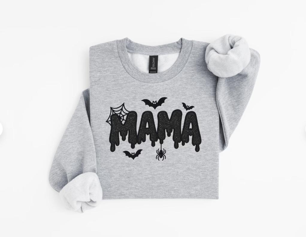 Halloween Mama Glitter Embroidered Sweatshirt, Unisex Crewneck, Women's Halloween Gift, Trick-Or-Treat