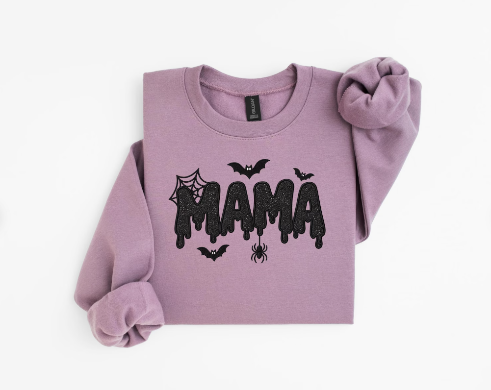 Halloween Mama Glitter Embroidered Sweatshirt, Unisex Crewneck, Women's Halloween Gift, Trick-Or-Treat