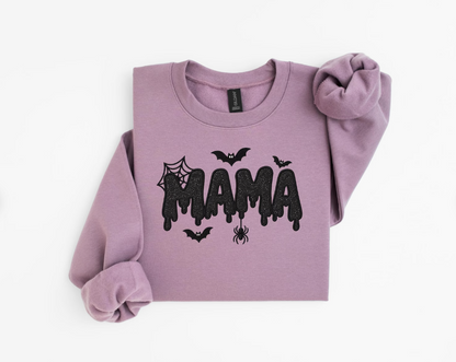 Halloween Mama Glitter Embroidered Sweatshirt, Unisex Crewneck, Women's Halloween Gift, Trick-Or-Treat