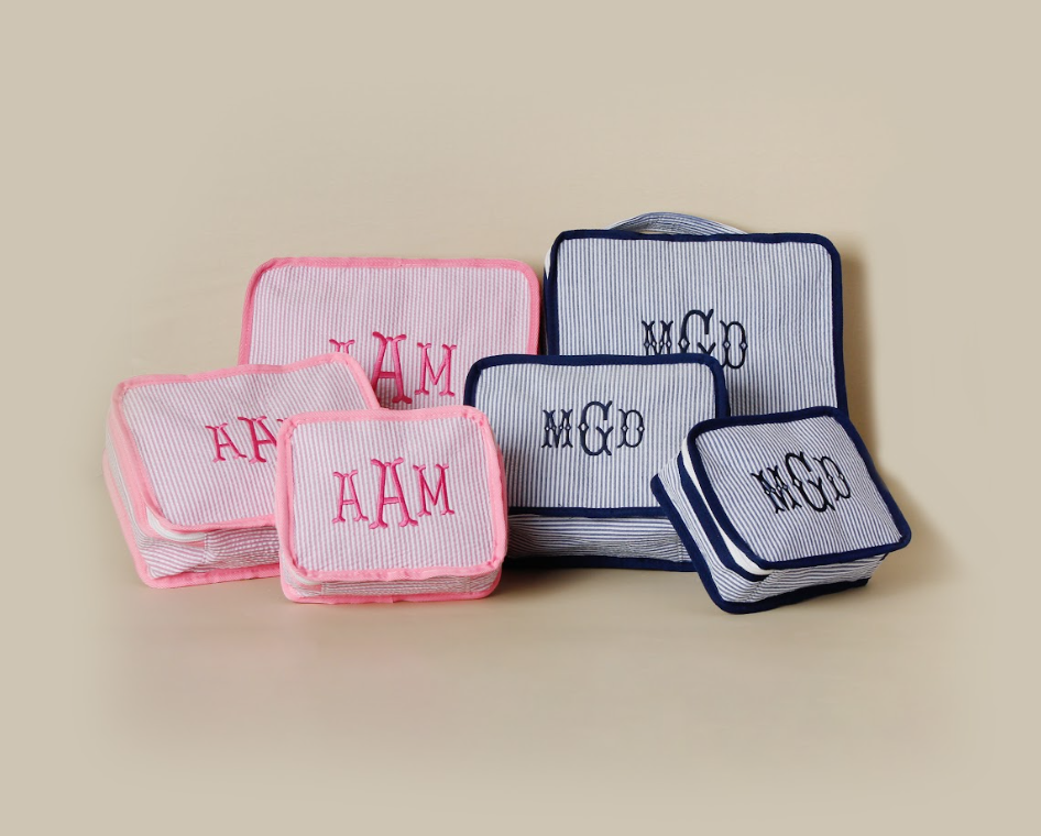 Travel packing cube with embroidered initials