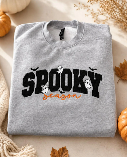Spooky Season Embroidered Sweatshirt, Unisex Halloween Crewneck, Women's Halloween Gift, Trick-Or-Treat