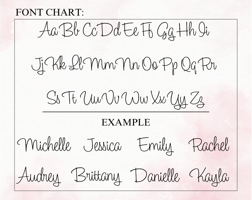 Font choices for gold foil velvet pouch