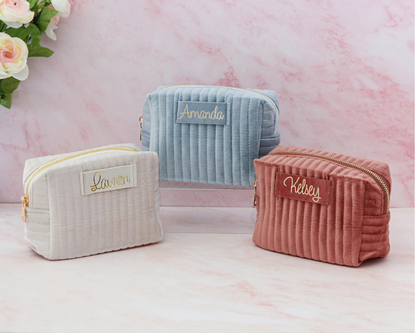 Custom name velvet cosmetic pouch, bridesmaid gift