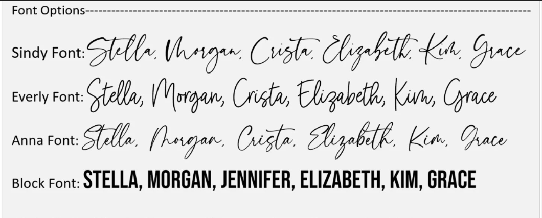 Font choices for personalized iced coffee cup