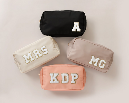 Personalized Nylon Pouch with Chenille Letters - Customizable and Stylish