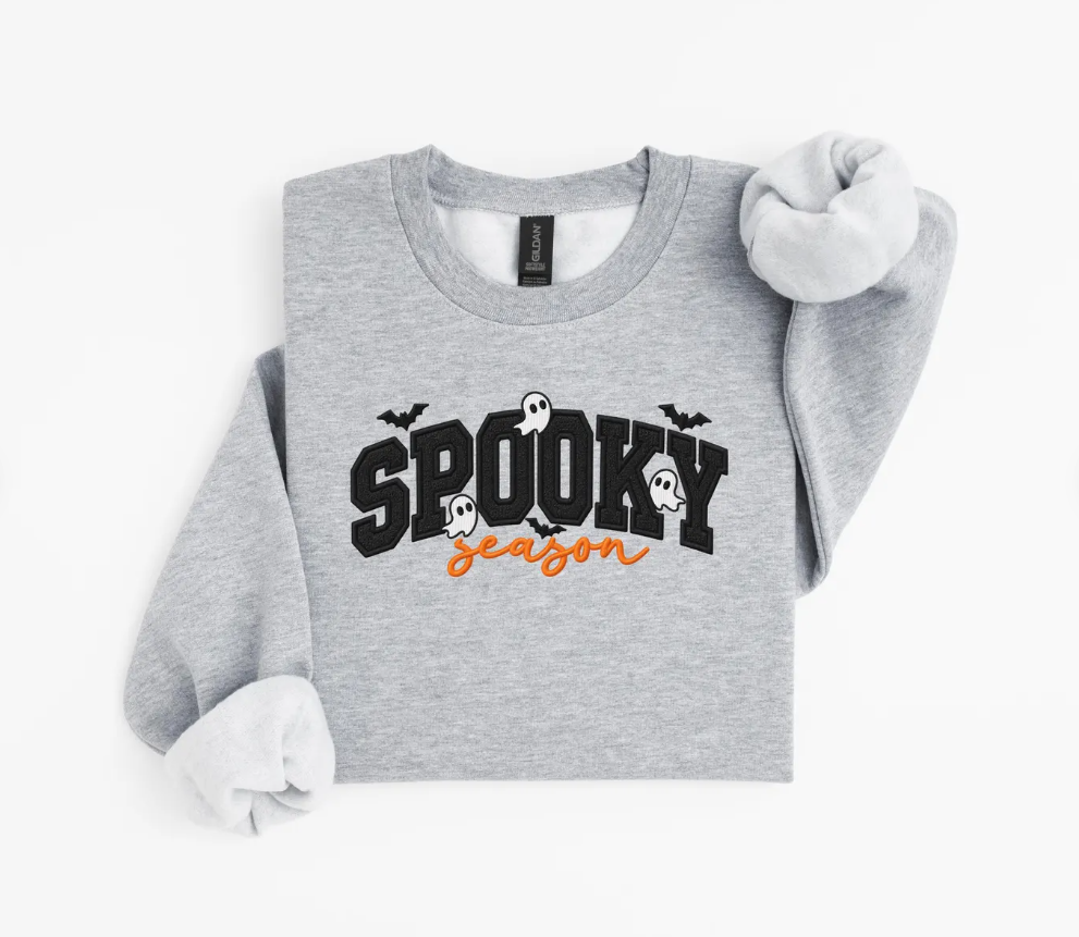 Spooky Season Embroidered Sweatshirt, Unisex Halloween Crewneck, Women's Halloween Gift, Trick-Or-Treat