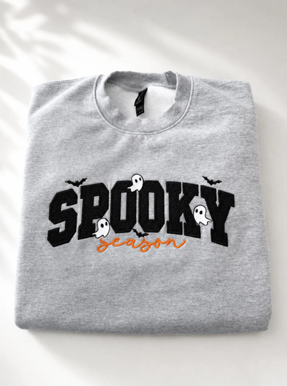 Spooky Season Embroidered Sweatshirt, Unisex Halloween Crewneck, Women's Halloween Gift, Trick-Or-Treat