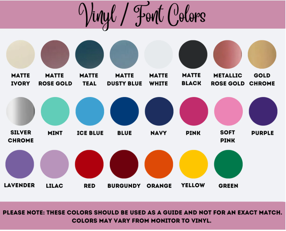 Vinyl color options for personalized 20oz iced coffee cup