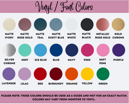 Vinyl color options for personalized 20oz iced coffee cup